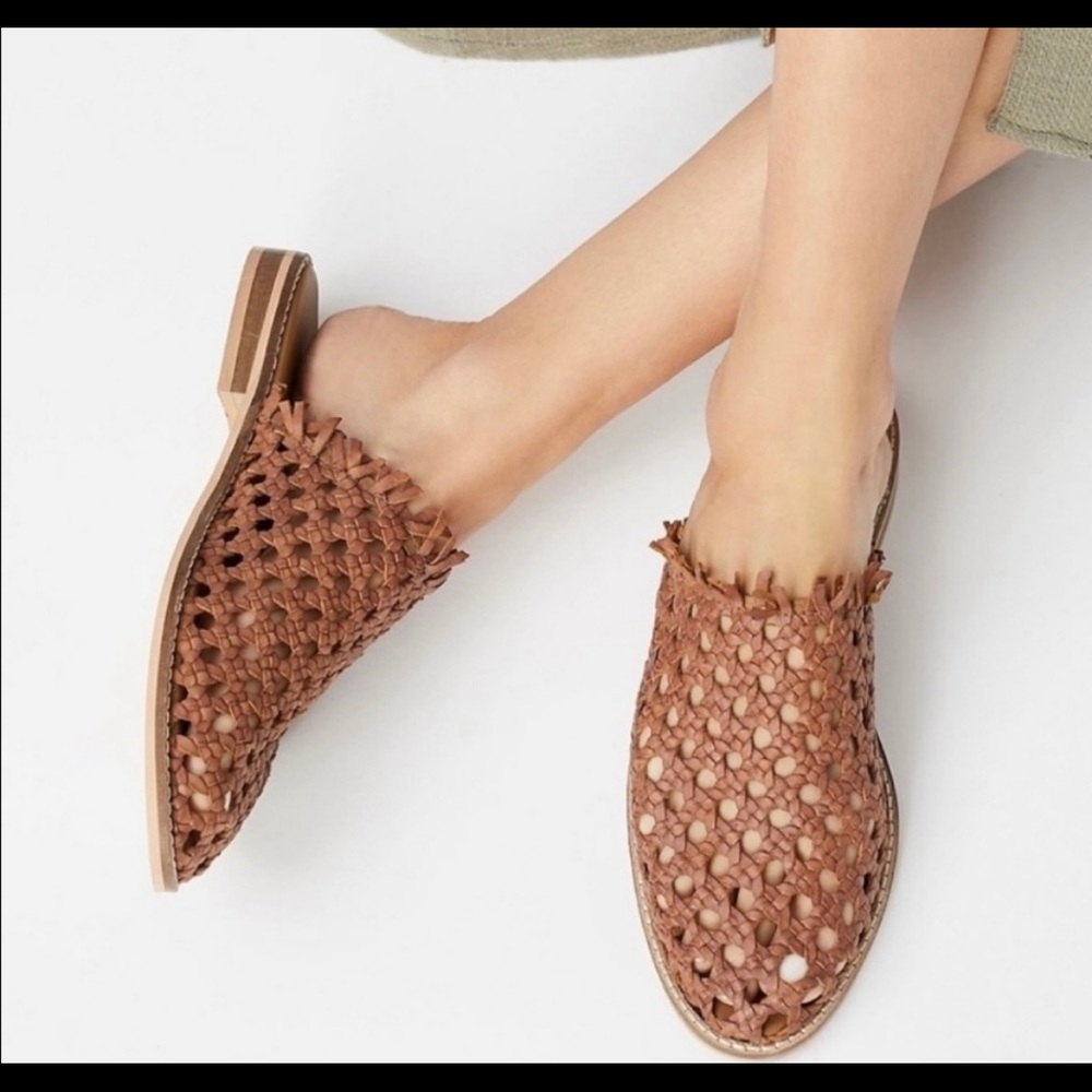 Free People Mirage Brown Woven Frayed Leather Close Toe Mule Slides Sz 3…